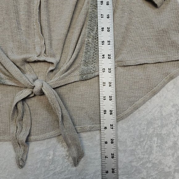 Knox Rose Top Women's Large Gray Long Sleeve Lightweight Knit Front Knot Lace‎ - Picture 5 of 8